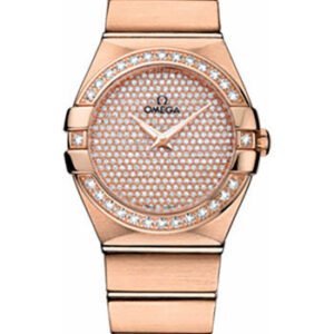 Omega Ladies Constellation Quartz Watch - 27 mm Brushed Red Gold Case - Diamond Bezel - Diamond Paved Dial - 123.55.27.60.99.004