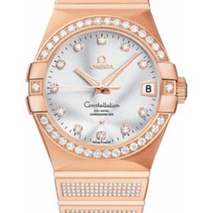 Omega Constellation Jewellery Luxury Edition Chronometer Watch - 38 mm Brushed Red Gold Case - Diamond Bezel - Silver Diamond Dial - 123.55.38.21.52.005