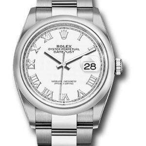 Rolex Steel Datejust 36 Watch - Domed Bezel - White Roman Dial - Oyster Bracelet - 2019 Release - 126200 wro