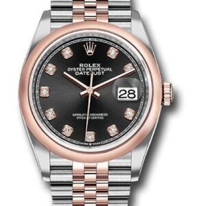 Rolex Steel and Everose Rolesor Datejust 36 Watch - Domed Bezel - Black Diamond Dial - Jubilee Bracelet - 126201 bkdj