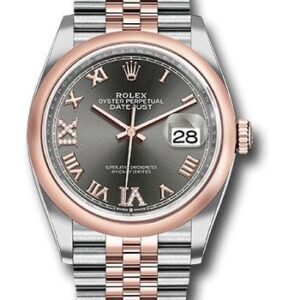Rolex Steel and Everose Rolesor Datejust 36 Watch - Domed Bezel - Dark Rhodium Roman Dial - Jubilee Bracelet - 126201 dkrdr69j