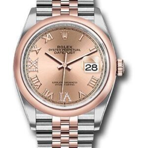 Rolex Steel and Everose Rolesor Datejust 36 Watch - Domed Bezel - Rose Roman Dial - Jubilee Bracelet - 126201 rdr69j