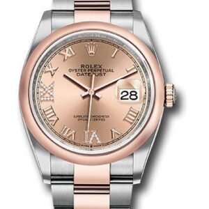 Rolex Steel and Everose Rolesor Datejust 36 Watch - Domed Bezel - Rose Roman Dial - Oyster Bracelet - 126201 rdr69o