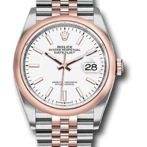 Rolex Steel and Everose Rolesor Datejust 36 Watch - Domed Bezel - White Index Dial - Jubilee Bracelet - 126201 wij