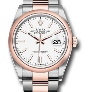 Rolex Steel and Everose Rolesor Datejust 36 Watch - Domed Bezel - White Index Dial - Oyster Bracelet - 126201 wio