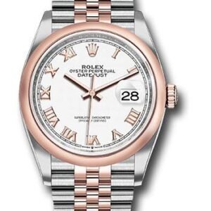 Rolex Steel and Everose Rolesor Datejust 36 Watch - Domed Bezel - White Roman Dial - Jubilee Bracelet - 126201 wrj