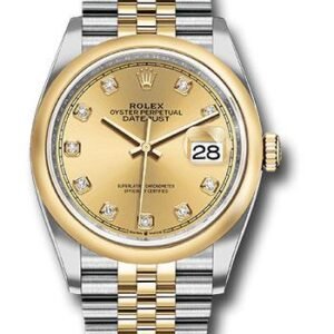 Rolex Steel and Yellow Gold Rolesor Datejust 36 Watch - Domed Bezel - Champagne Diamond Dial - Jubilee Bracelet - 126203 chdj