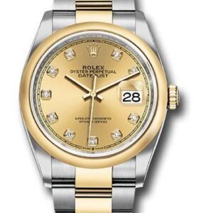 Rolex Steel and Yellow Gold Rolesor Datejust 36 Watch - Domed Bezel - Champagne Diamond Dial - Oyster Bracelet - 126203 chdo