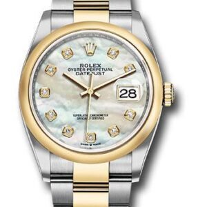 Rolex Steel and Yellow Gold Rolesor Datejust 36 Watch - Domed Bezel - White Mother-Of-Pearl Diamond Dial - Oyster Bracelet - 126203 mdo