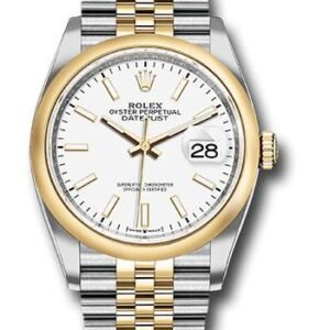Rolex Steel and Yellow Gold Rolesor Datejust 36 Watch - Domed Bezel - White Index Dial - Jubilee Bracelet - 126203 wij