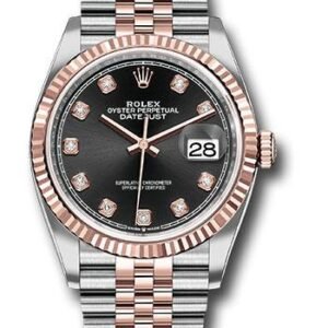 Rolex Steel and Everose Rolesor Datejust 36 Watch - Fluted Bezel - Black Diamond Dial - Jubilee Bracelet - 126231 bkdj