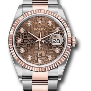 Rolex Steel and Everose Rolesor Datejust 36 Watch - Fluted Bezel - Chocolate Jubilee Diamond Dial - Oyster Bracelet - 126231 chojdo