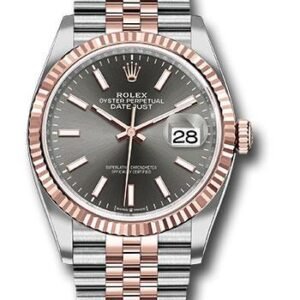 Rolex Steel and Everose Rolesor Datejust 36 Watch - Fluted Bezel - Dark Rhodium Index Dial - Jubilee Bracelet - 126231 dkrij
