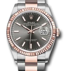 Rolex Steel and Everose Rolesor Datejust 36 Watch - Fluted Bezel - Dark Rhodium Index Dial - Oyster Bracelet - 126231 dkrio