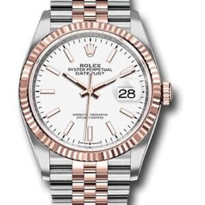 Rolex Steel and Everose Rolesor Datejust 36 Watch - Fluted Bezel - White Index Dial - Jubilee Bracelet - 126231 wij