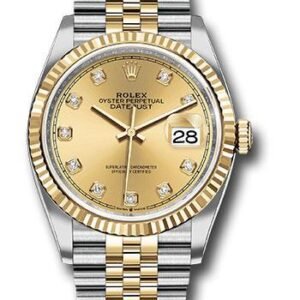 Rolex Steel and Yellow Gold Rolesor Datejust 36 Watch - Fluted Bezel - Champagne Diamond Dial - Jubilee Bracelet - 126233 chdj