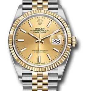 Rolex Steel and Yellow Gold Rolesor Datejust 36 Watch - Fluted Bezel - Champagne Index Dial - Jubilee Bracelet - 126233 chij