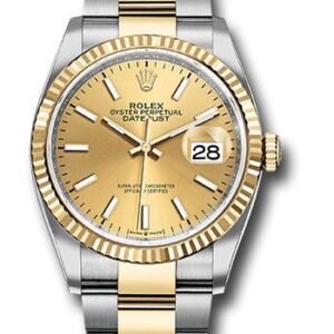 Rolex Steel and Yellow Gold Rolesor Datejust 36 Watch - Fluted Bezel - Champagne Index Dial - Oyster Bracelet - 126233 chio