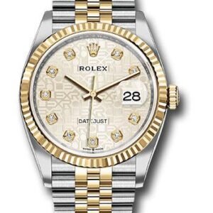Rolex Steel and Yellow Gold Rolesor Datejust 36 Watch - Fluted Bezel - Silver Jubilee Diamond Dial - Jubilee Bracelet - 126233 sjdj