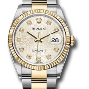 Rolex Steel and Yellow Gold Rolesor Datejust 36 Watch - Fluted Bezel - Silver Jubilee Diamond Dial - Oyster Bracelet - 126233 sjdo