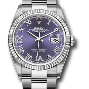 Rolex Steel Datejust 36 Watch - Fluted Bezel - Aubergine Purple Diamond Roman VI and IX Dial - Oyster Bracelet - 2019 Release - 126234 audr69o