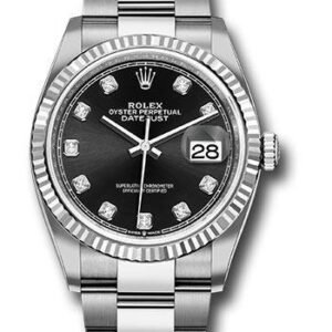 Rolex Steel Datejust 36 Watch - Fluted Bezel - Black Diamond Dial - Oyster Bracelet - 2019 Release - 126234 bkdo