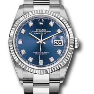 Rolex Steel Datejust 36 Watch - Fluted Bezel - Blue Diamond Dial - Oyster Bracelet - 2019 Release - 126234 bldo