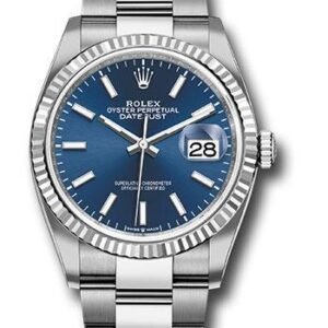 Rolex Steel Datejust 36 Watch - Fluted Bezel - Blue Index Dial - Oyster Bracelet - 2019 Release - 126234 blio
