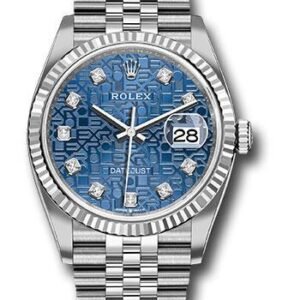 Rolex Steel Datejust 36 Watch - Fluted Bezel - Blue Jubilee Diamond Dial - Jubilee Bracelet - 2019 Release - 126234 bljdj