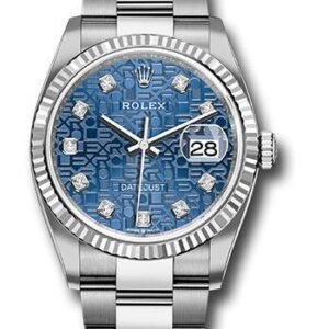 Rolex Steel Datejust 36 Watch - Fluted Bezel - Blue Jubilee Diamond Dial - Oyster Bracelet - 2019 Release - 126234 bljdo