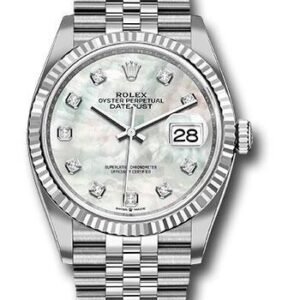Rolex Steel Datejust 36 Watch - Fluted Bezel - Mother-of-Pearl Diamond Dial - Jubilee Bracelet - 2019 Release - 126234 mdj