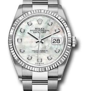 Rolex Steel Datejust 36 Watch - Fluted Bezel - Mother-of-Pearl Diamond Dial - Oyster Bracelet - 2019 Release - 126234 mdo