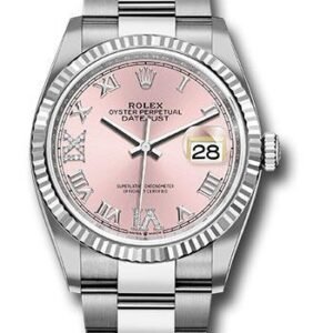 Rolex Steel Datejust 36 Watch - Fluted Bezel - Pink Diamond Roman VI and IX Dial - Oyster Bracelet - 2019 Release - 126234 pdr69o