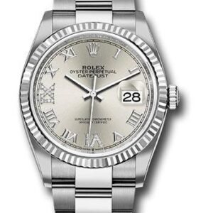 Rolex Steel Datejust 36 Watch - Fluted Bezel - Silver Diamond Roman VI and IX Dial - Oyster Bracelet - 2019 Release - 126234 sdr69o
