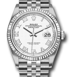 Rolex Steel Datejust 36 Watch - Fluted Bezel - White Roman Dial - Jubilee Bracelet - 2019 Release - 126234 wrj