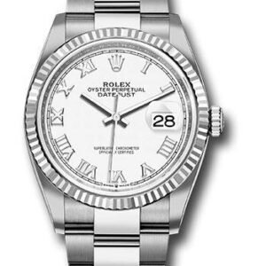 Rolex Steel Datejust 36 Watch - Fluted Bezel - White Roman Dial - Oyster Bracelet - 2019 Release - 126234 wro