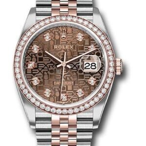 Rolex Steel and Everose Rolesor Datejust 36 Watch - Diamond Bezel - Chocolate Jubilee Diamond Dial - Jubilee Bracelet - 126281RBR chojdj