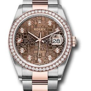 Rolex Steel and Everose Rolesor Datejust 36 Watch - Diamond Bezel - Chocolate Jubilee Diamond Dial - Oyster Bracelet - 126281RBR chojdo