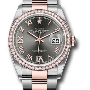 Rolex Steel and Everose Rolesor Datejust 36 Watch - Diamond Bezel - Dark Rhodium Roman Dial - Oyster Bracelet - 126281RBR dkrdr69o