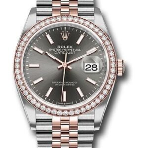 Rolex Steel and Everose Rolesor Datejust 36 Watch - Diamond Bezel - Dark Rhodium Index Dial - Jubilee Bracelet - 126281RBR dkrij