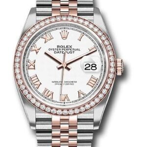 Rolex Steel and Everose Rolesor Datejust 36 Watch - Diamond Bezel - White Roman Dial - Jubilee Bracelet - 126281RBR wrj