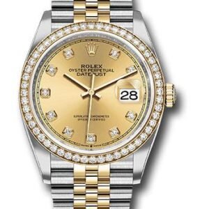 Rolex Steel and Yellow Gold Rolesor Datejust 36 Watch - Yellow Diamond Bezel - Champagne Diamond Dial - Jubilee Bracelet - 126283RBR chdj