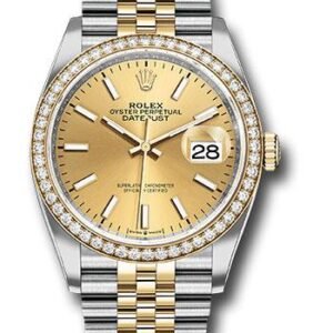 Rolex Steel and Yellow Gold Rolesor Datejust 36 Watch - Yellow Diamond Bezel - Champagne Index Dial - Jubilee Bracelet - 126283RBR chij