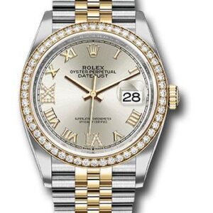 Rolex Steel and Yellow Gold Rolesor Datejust 36 Watch - Yellow Diamond Bezel - Silver Roman Dial - Jubilee Bracelet - 126283RBR sdr69j
