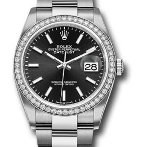 Rolex Steel Datejust 36 Watch - Diamond Bezel - Black Index Dial - Oyster Bracelet - 2019 Release - 126284RBR bkio