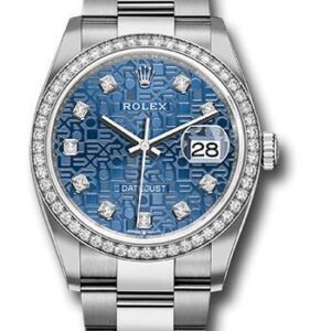 Rolex Steel Datejust 36 Watch - Diamond Bezel - Blue Jubilee Diamond Dial - Oyster Bracelet - 2019 Release - 126284RBR bljdo