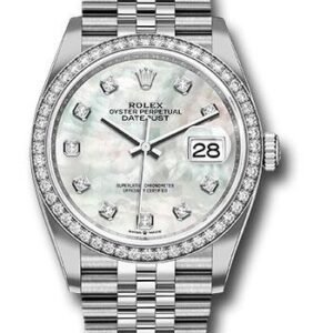 Rolex Steel Datejust 36 Watch - Diamond Bezel - Mother-of-Pearl Diamond Dial - Jubilee Bracelet - 2019 Release - 126284RBR mdj