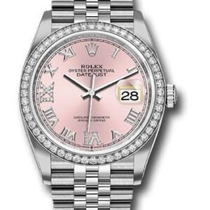 Rolex Steel Datejust 36 Watch - Diamond Bezel - Pink Diamond Roman VI and IX Dial - Jubilee Bracelet - 2019 Release - 126284RBR pdr69j