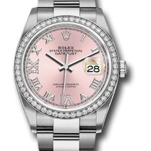 Rolex Steel Datejust 36 Watch - Diamond Bezel - Pink Diamond Roman VI and IX Dial - Oyster Bracelet - 2019 Release - 126284RBR pdr69o