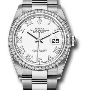 Rolex Steel Datejust 36 Watch - Diamond Bezel - White Roman Dial - Oyster Bracelet - 2019 Release - 126284RBR wro